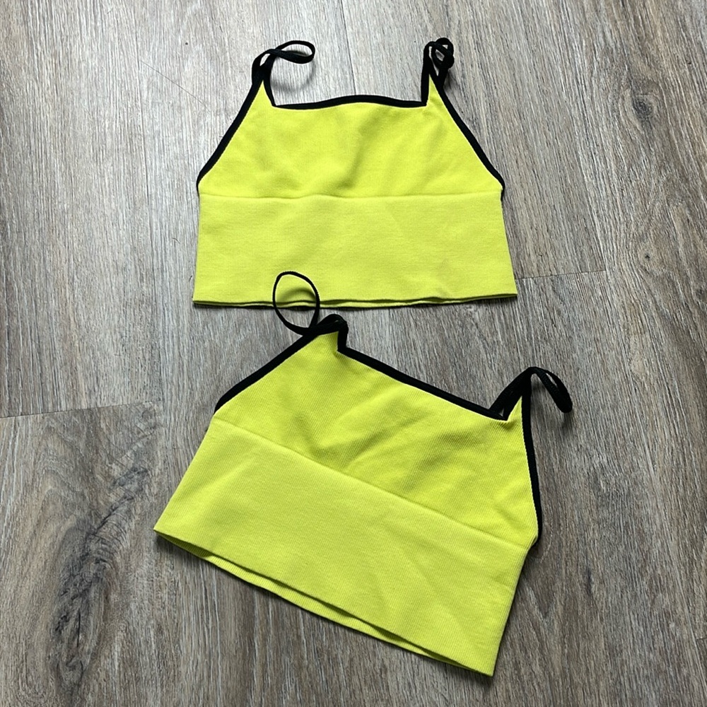 Free People Andi Yellow Sports Bra/Crop Top with Black Trim